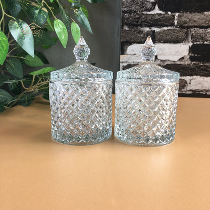 Delisoga® Crystal Candy Dish Set of 2 Elegant Candy Jars for Sweets & Treats New