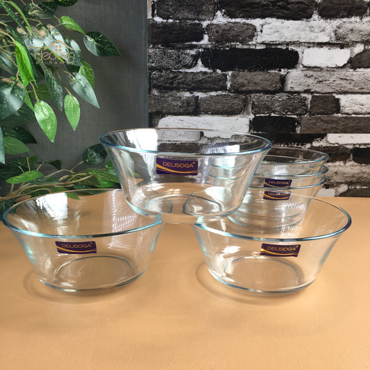 Delisoga® Set of 6 Clear Glass Soup Bowls - 6.5 Inch Transparent Design