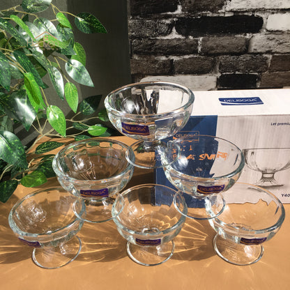 Delisoga® Set of 6 Ice Cream Bowls - Clear Glass Serving Bowls for Desserts