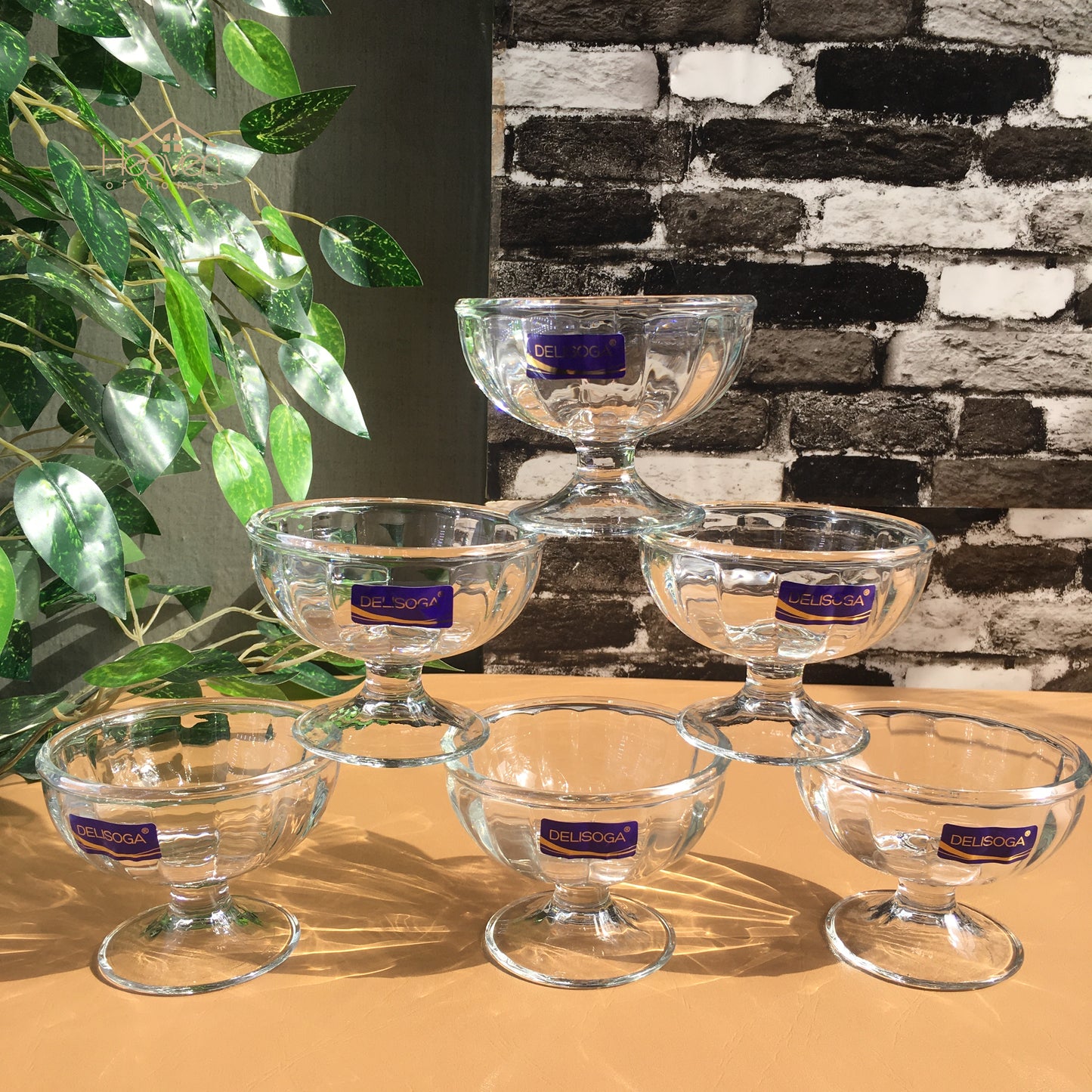 Delisoga® Set of 6 Ice Cream Bowls - Clear Glass Serving Bowls for Desserts