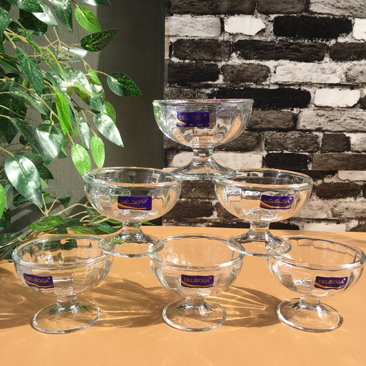 Delisoga® Set of 6 Ice Cream Bowls - Clear Glass Serving Bowls for Desserts