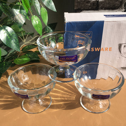 Delisoga® Set of 6 Ice Cream Bowls - Clear Glass Serving Bowls for Desserts