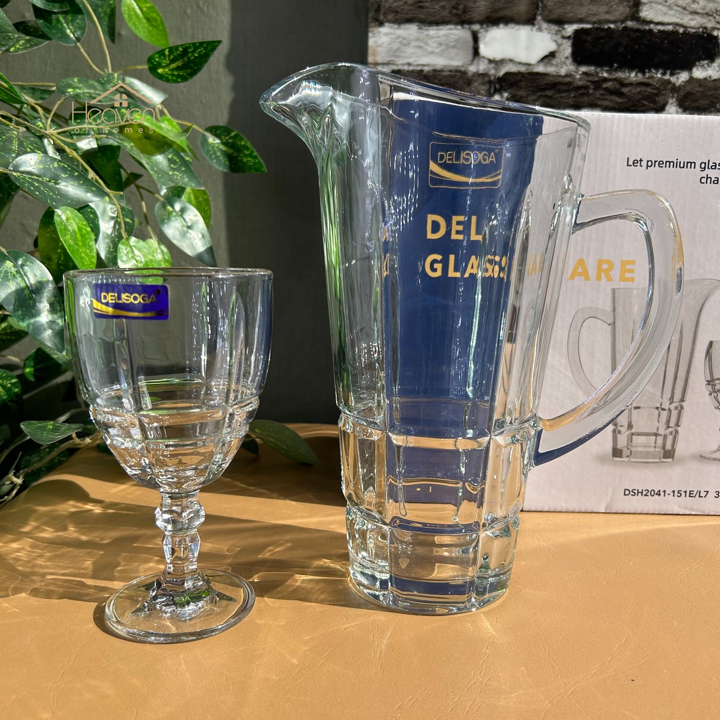 Delisoga® Vine Water Set 7-Piece Glass Water and Serving Set 6 Glasses & 1 Jug