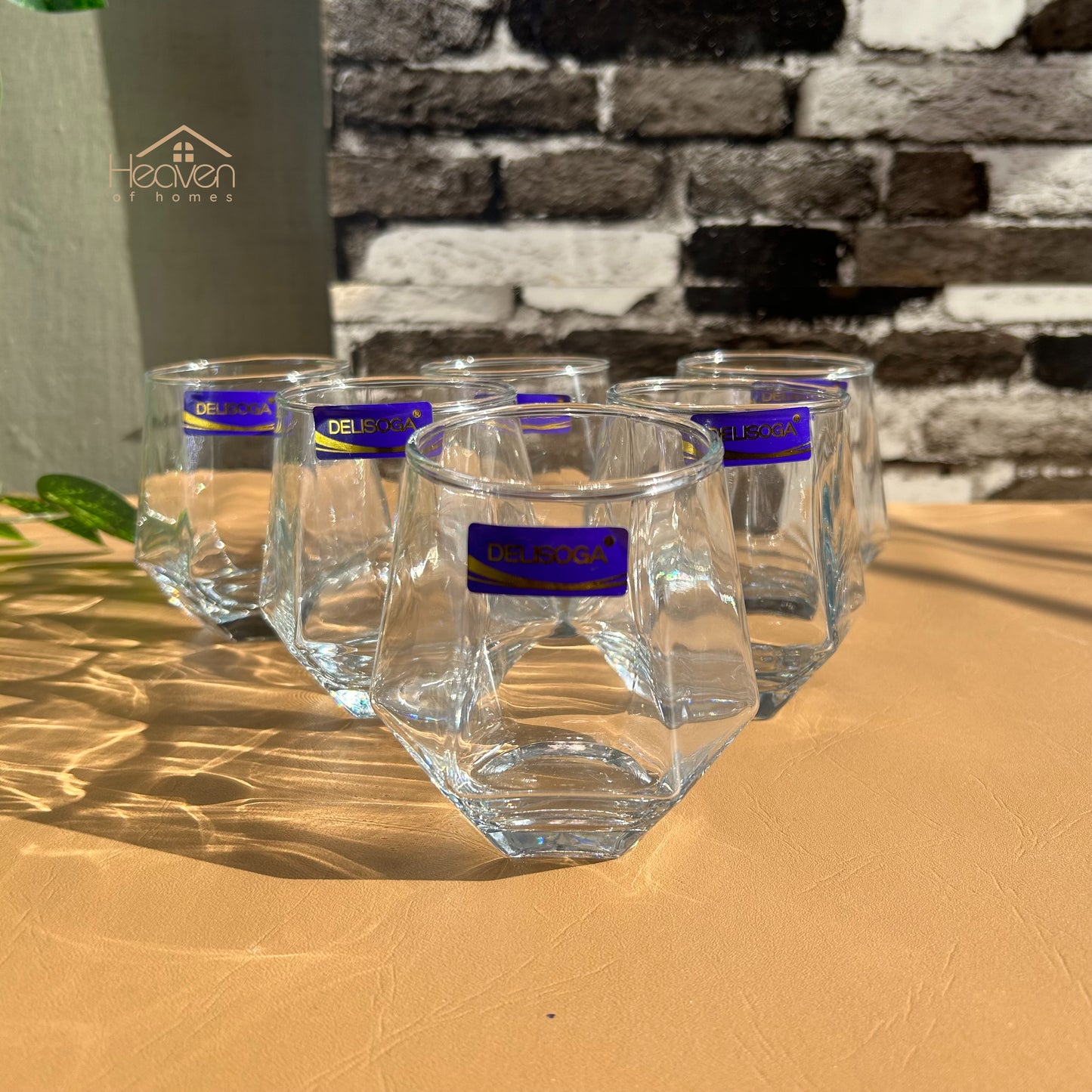 Delisoga® Water Glasses Modern Diamond Shape Drinking Glass Set of 6