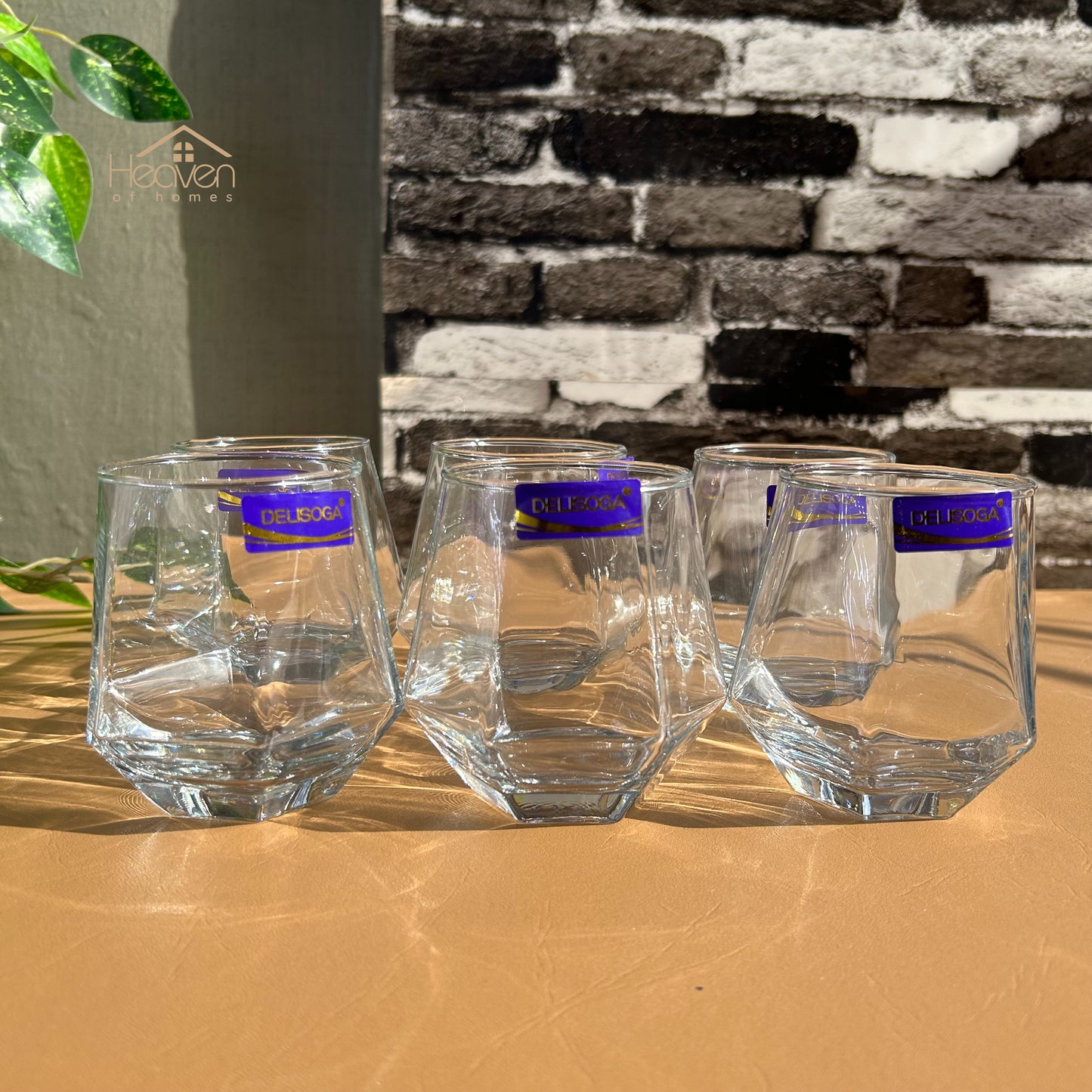 Delisoga® Water Glasses Modern Diamond Shape Drinking Glass Set of 6