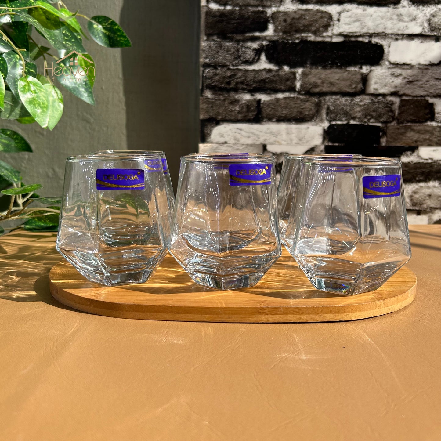 Delisoga® Water Glasses Modern Diamond Shape Drinking Glass Set of 6