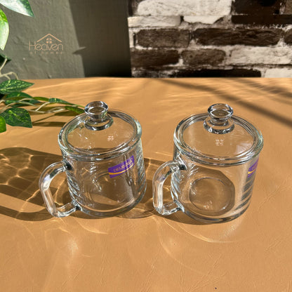 Delisoga® Set of 2 Transparent Coffee Mug with Glass Lid - Premium 360ml