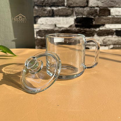 Delisoga® Set of 2 Transparent Coffee Mug with Glass Lid - Premium 360ml