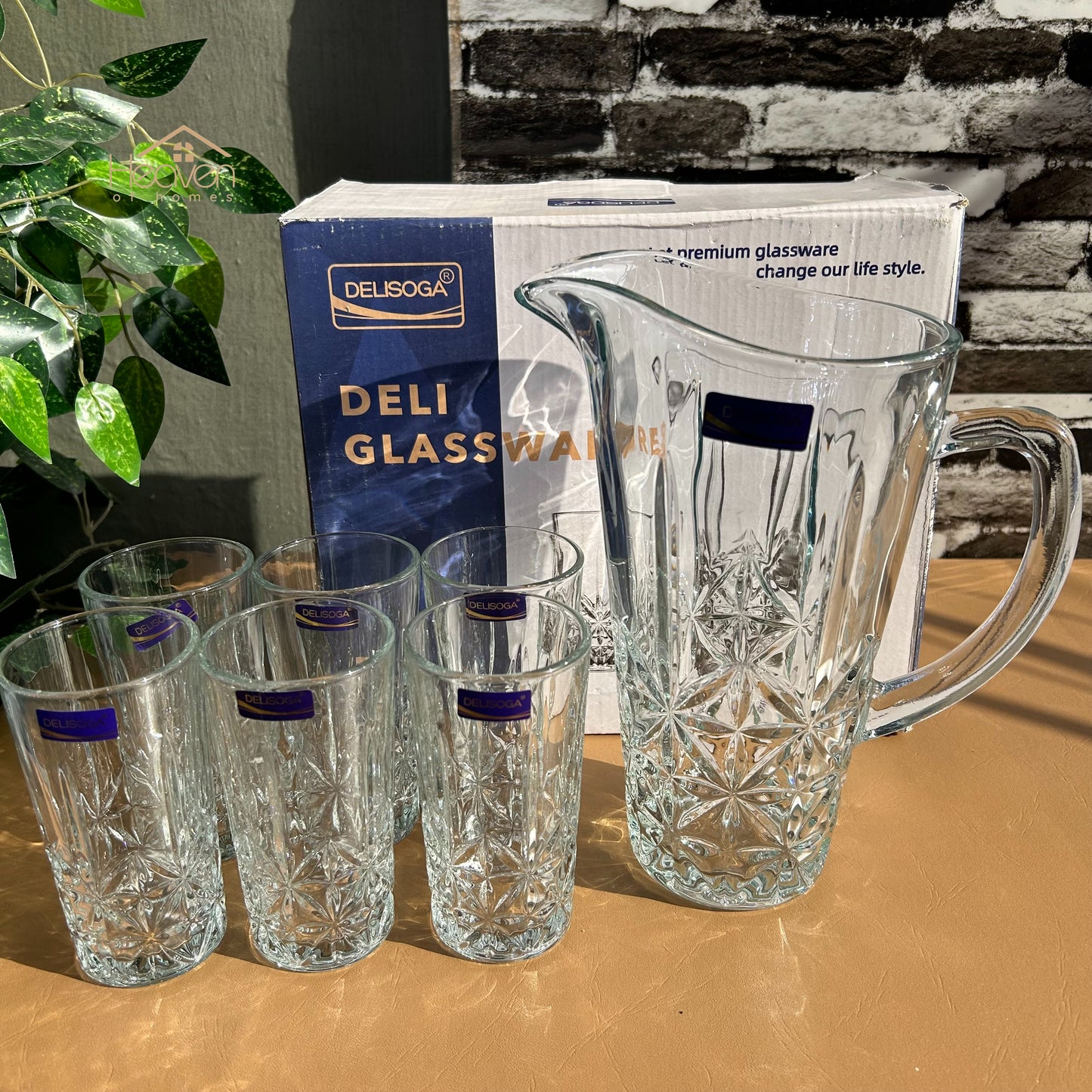 Delisoga® Premium 7-Piece Glass Water and Serving Set 6 Glasses & 1 Jug