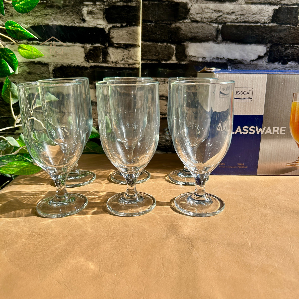 Delisoga® 6-piece 340ml Transparent Vine Glass Drinking Glasses – For Home & Dining Plain K325