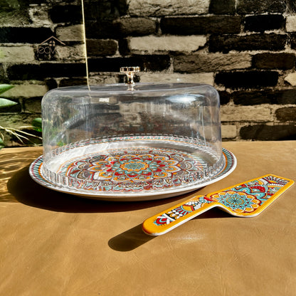Heaven® 13-Inch Cake Cover with Clear Acrylic Lid & Serving Spatula | Cake Display & Storage Melamine