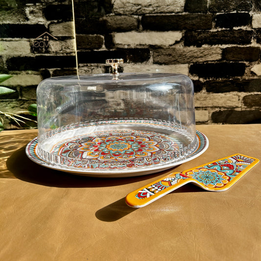 Heaven® 13-Inch Cake Cover with Clear Acrylic Lid & Serving Spatula | Cake Display & Storage Melamine