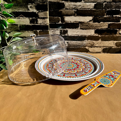 Heaven® 13-Inch Cake Cover with Clear Acrylic Lid & Serving Spatula | Cake Display & Storage Melamine