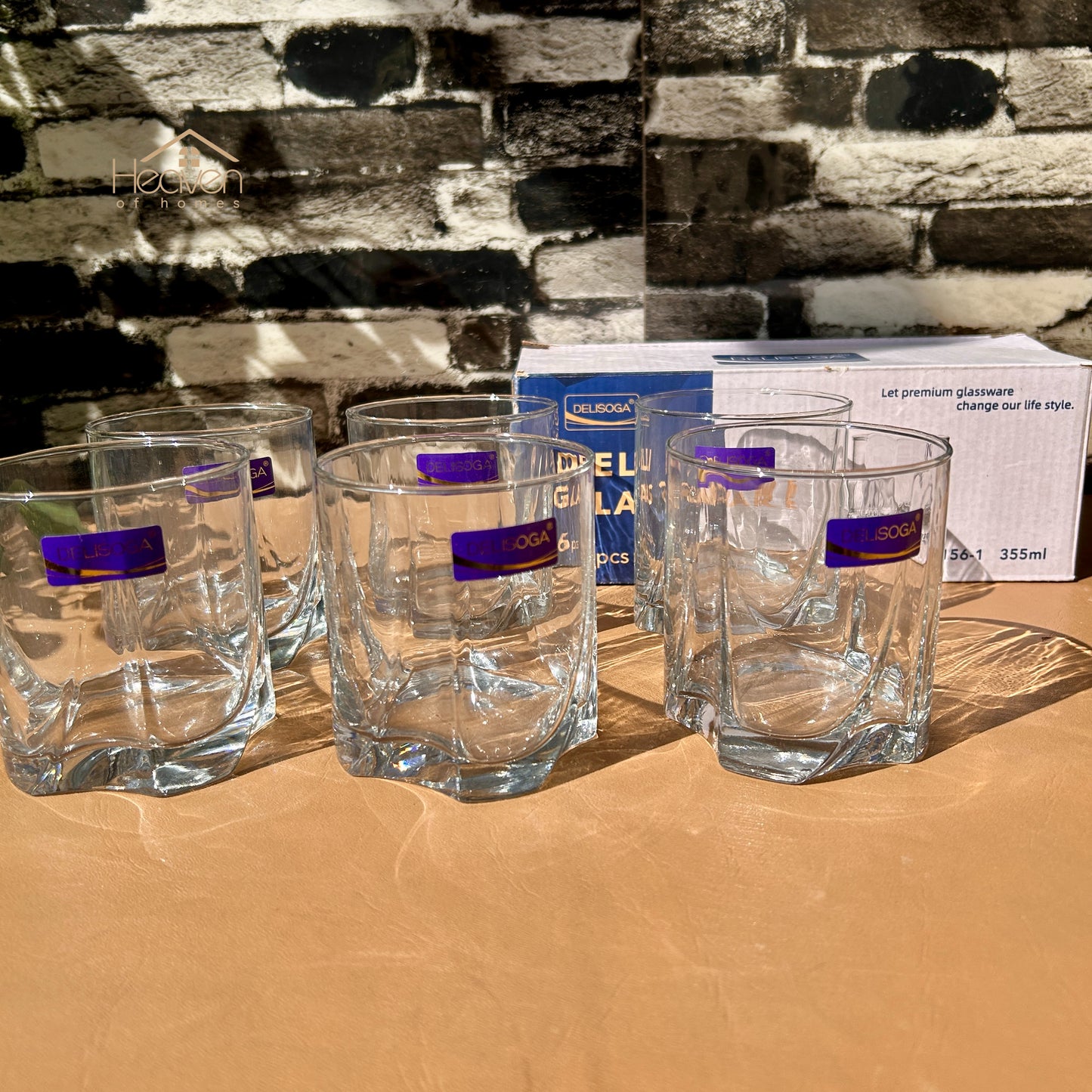 Delisoga® Set of 6 Transparent Glass Tumblers – 355ml for Home & Dining