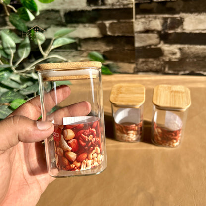 Heaven® Set of 3-Piece Small Glass Jar Set with Bamboo Lids | Premium Glass Storage Containers Square