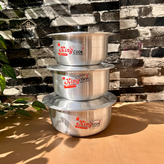 Heaven® Set of 3 Silver Steel Cooking Pot – Light Weight & Long-Lasting Large Set