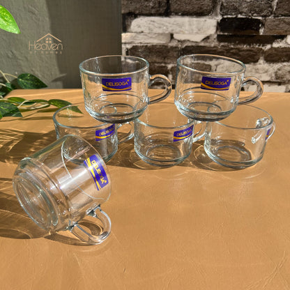 Delisoga® Transparent Clear Glass Cofee & Tea Mugs 210 ML Set of 6 Cup Style