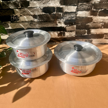 Heaven® Set of 3 Silver Steel Cooking Pot – Light Weight & Long-Lasting Large Set