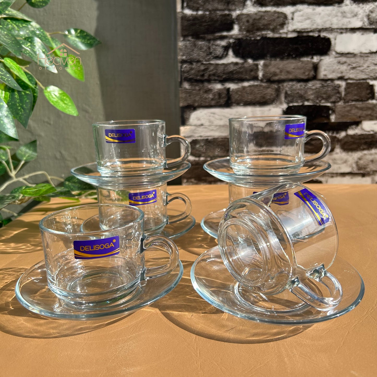 Delisoga® Set of 6 Clear Glass Cup & Saucer Set - Elegant Transparent Design