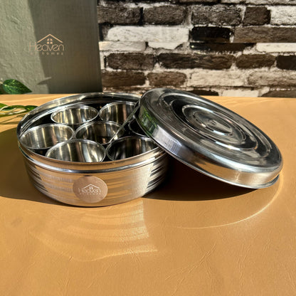 9-Inch Stainless Steel Spice Box | Indian Masala Dabba & Dry Fruit Storage Container with Lid