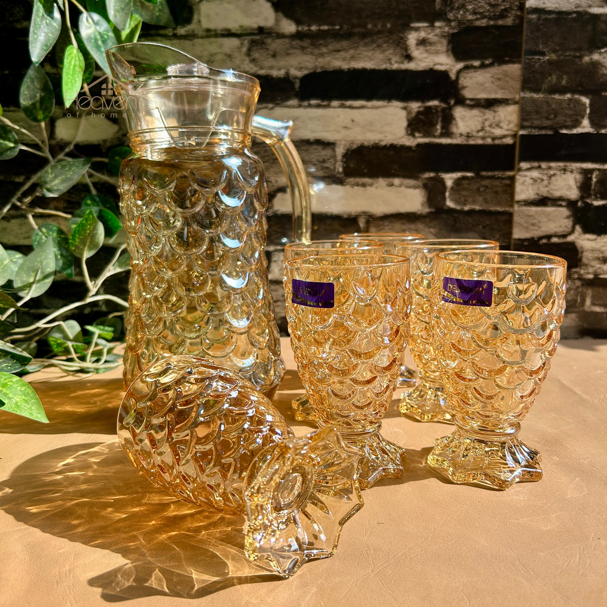 Delisoga® 7-Piece Golden Water Set – Drinking Glass Set Fish Style YZH-345/L7