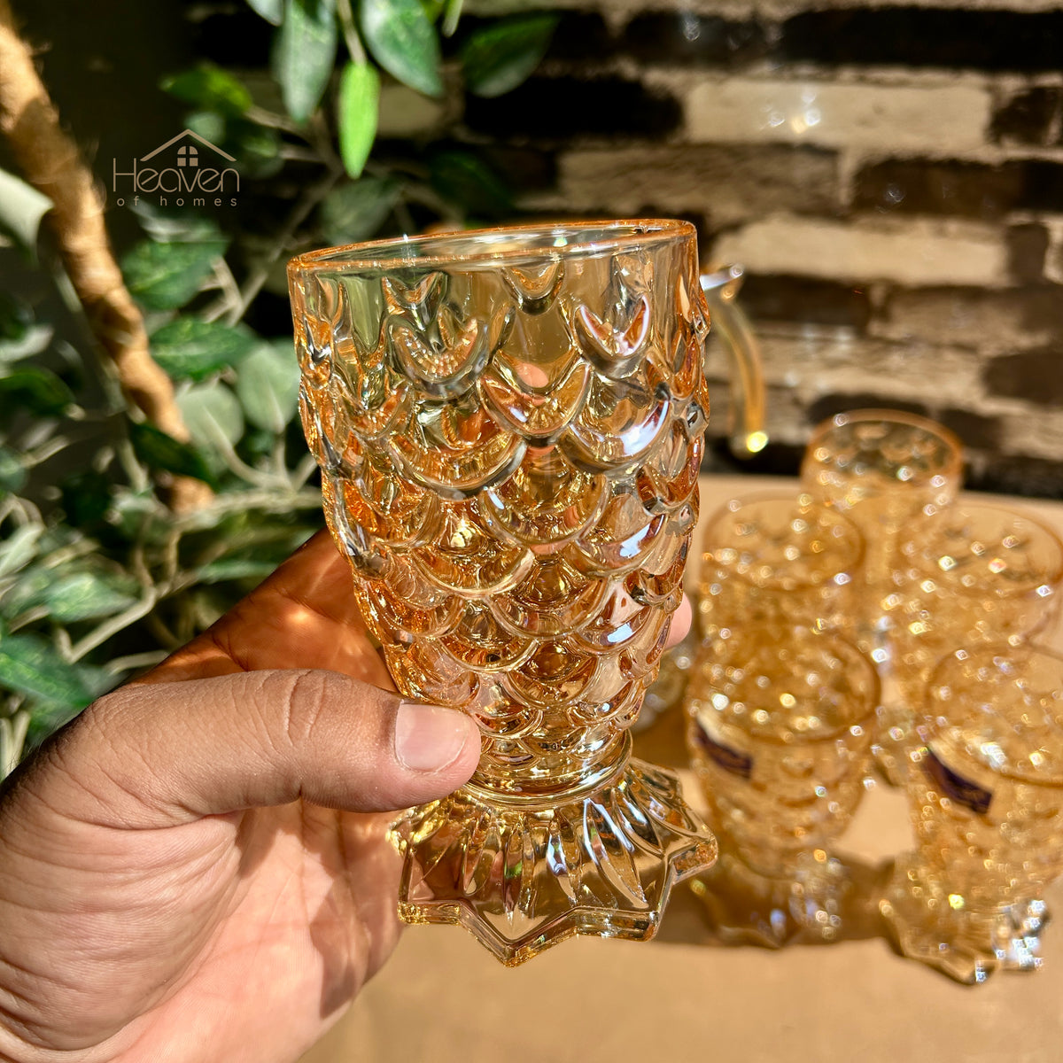 Delisoga® 7-Piece Golden Water Set – Drinking Glass Set Fish Style YZH-345/L7