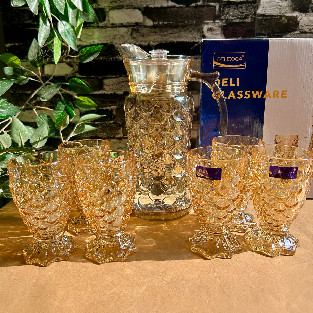 Delisoga® 7-Piece Golden Water Set – Drinking Glass Set Fish Style YZH-345/L7