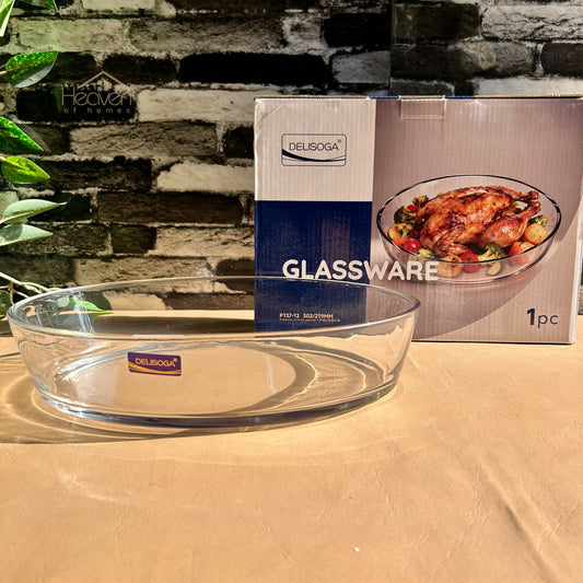 Delisoga® 12-Inch Clear Glass Oval Serving Dish | Elegant Glass Platter for Serving Food
