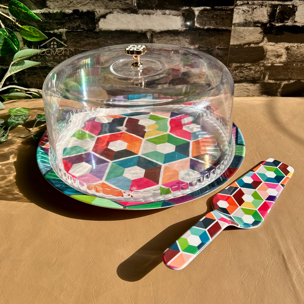 Heaven® 13-Inch Cake Cover with Clear Acrylic Lid & Serving Spatula | Cake Display & Storage Melamine