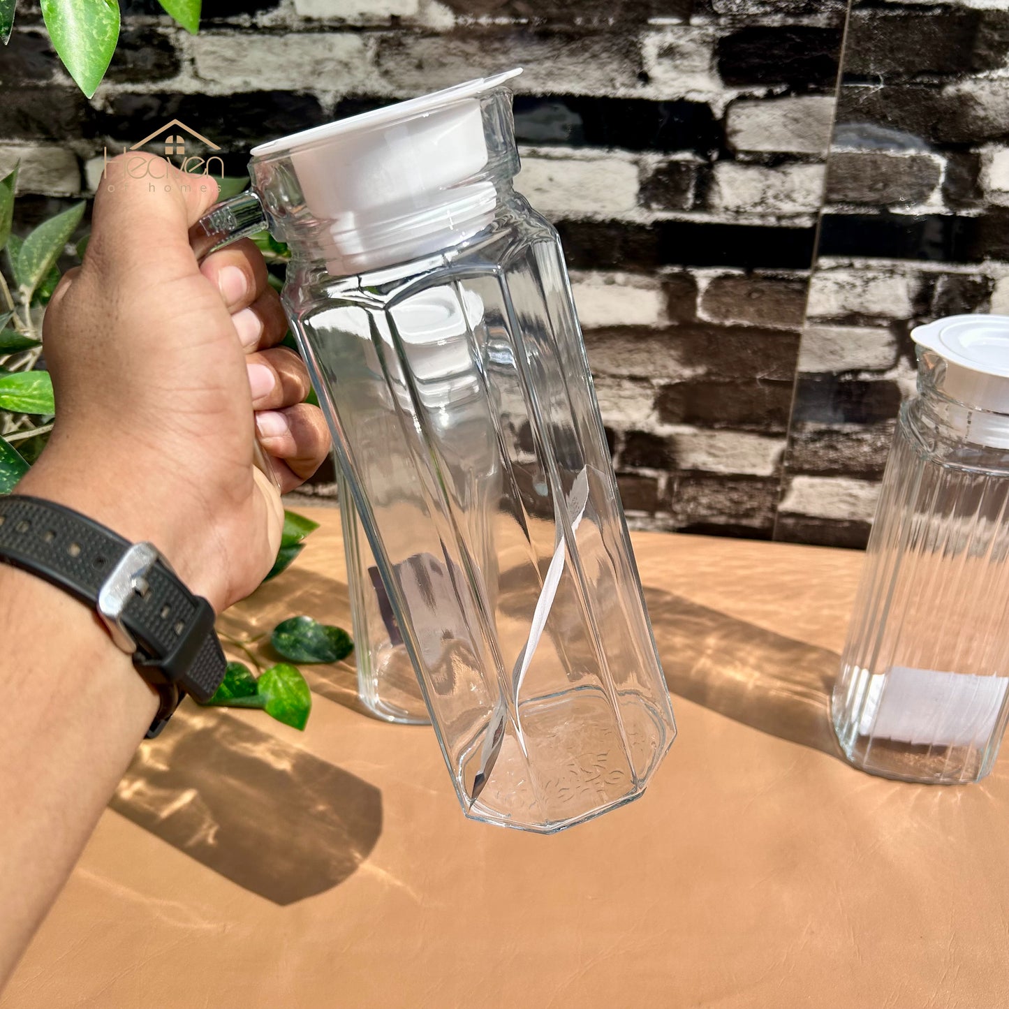 Delisoga® 1.2-Litre Clear Glass Oil Jug with Lid - Durable & Stylish Storage Solution