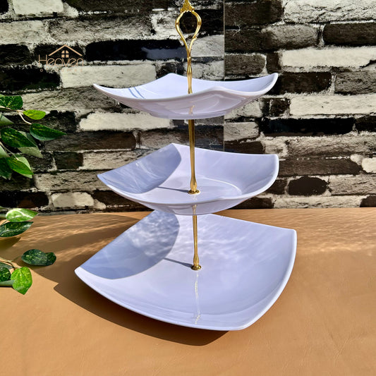 Heaven® White Melamine Square 3 Tier Pastry & Cup Cake Stand