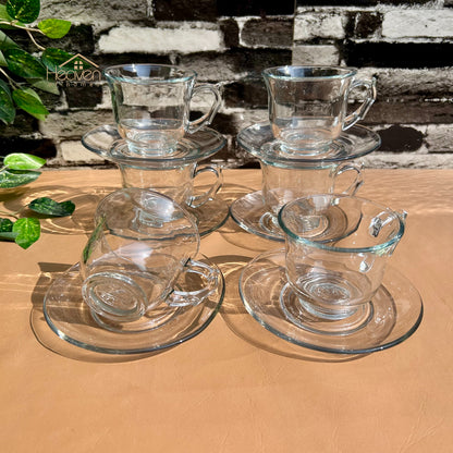 Delisoga® Set of 6 Clear Glass Tea & Coffee Cups with Saucers – Elegant Transparent Glassware CF023