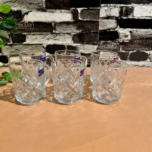 Delisoga® Set of 6 Mugs 240ml Clear Glass Mug – Coffee & Juice Mug with Handle - ZB24A