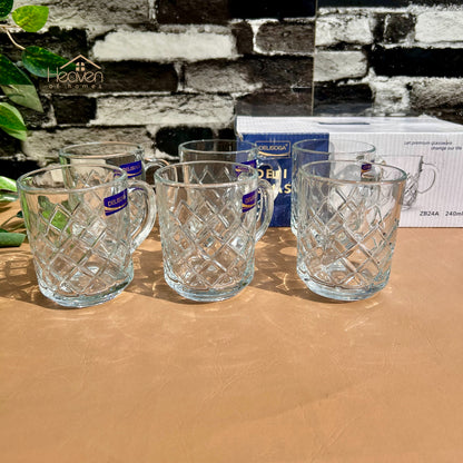 Delisoga® Set of 6 Mugs 240ml Clear Glass Mug – Coffee & Juice Mug with Handle - ZB24A
