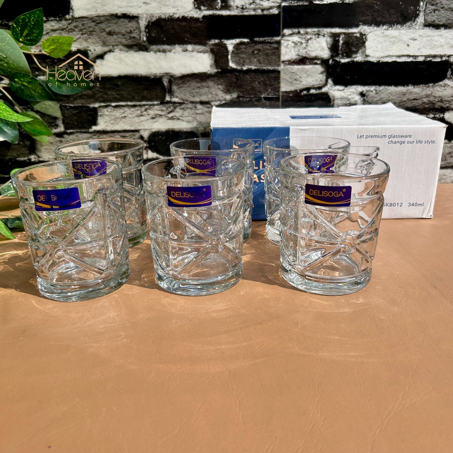 Delisoga® 6-Piece Clear Glassware Set – 340ml Everyday Drinking Glasses for Beverages, Juice & More - DSKB018