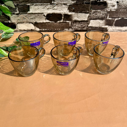 Delisoga® Set of 6 Brown Transparent Tea & Coffee Mugs – 210ml Clear Glassware