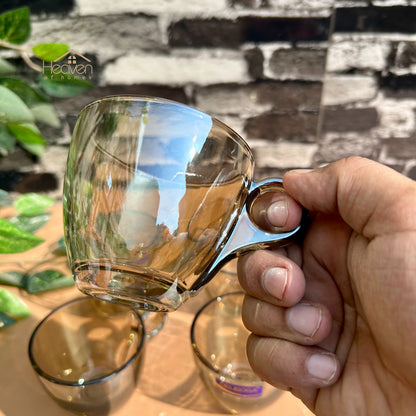Delisoga® Set of 6 Brown Transparent Tea & Coffee Mugs – 210ml Clear Glassware