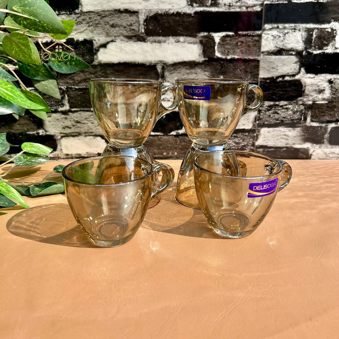 Delisoga® Set of 6 Brown Transparent Tea & Coffee Mugs – 210ml Clear Glassware