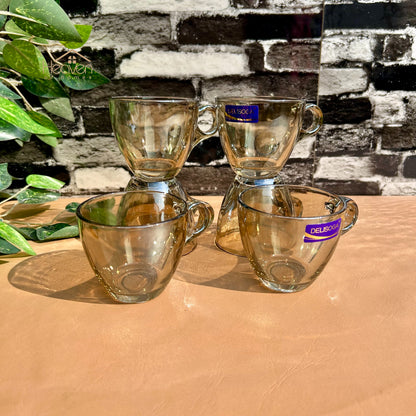 Delisoga® Set of 6 Brown Transparent Tea & Coffee Mugs – 210ml Clear Glassware