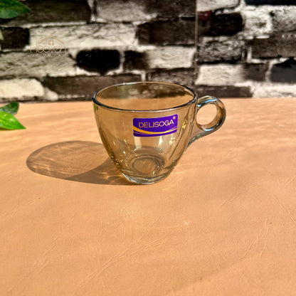 Delisoga® Set of 6 Brown Transparent Tea & Coffee Mugs – 210ml Clear Glassware