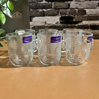 Delisoga® Set of 6 Clear Glass Coffee & Tea Mugs – 250 ml Elegant Cup Design