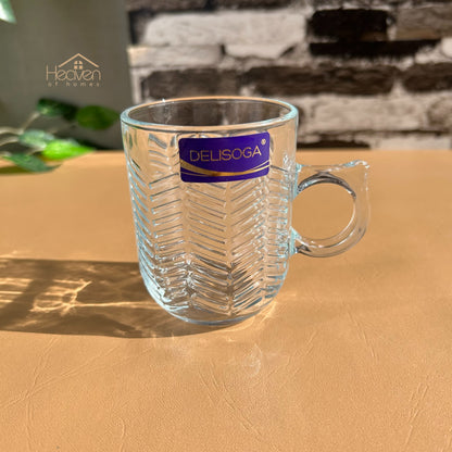 Delisoga® Set of 6 Clear Glass Coffee & Tea Mugs – 250 ml Elegant Cup Design