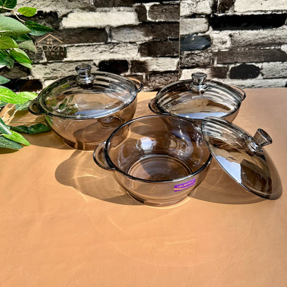 Delisoga® 1-piece Smoke Grey Round Tempered Glass Bowl with Transparent Lid