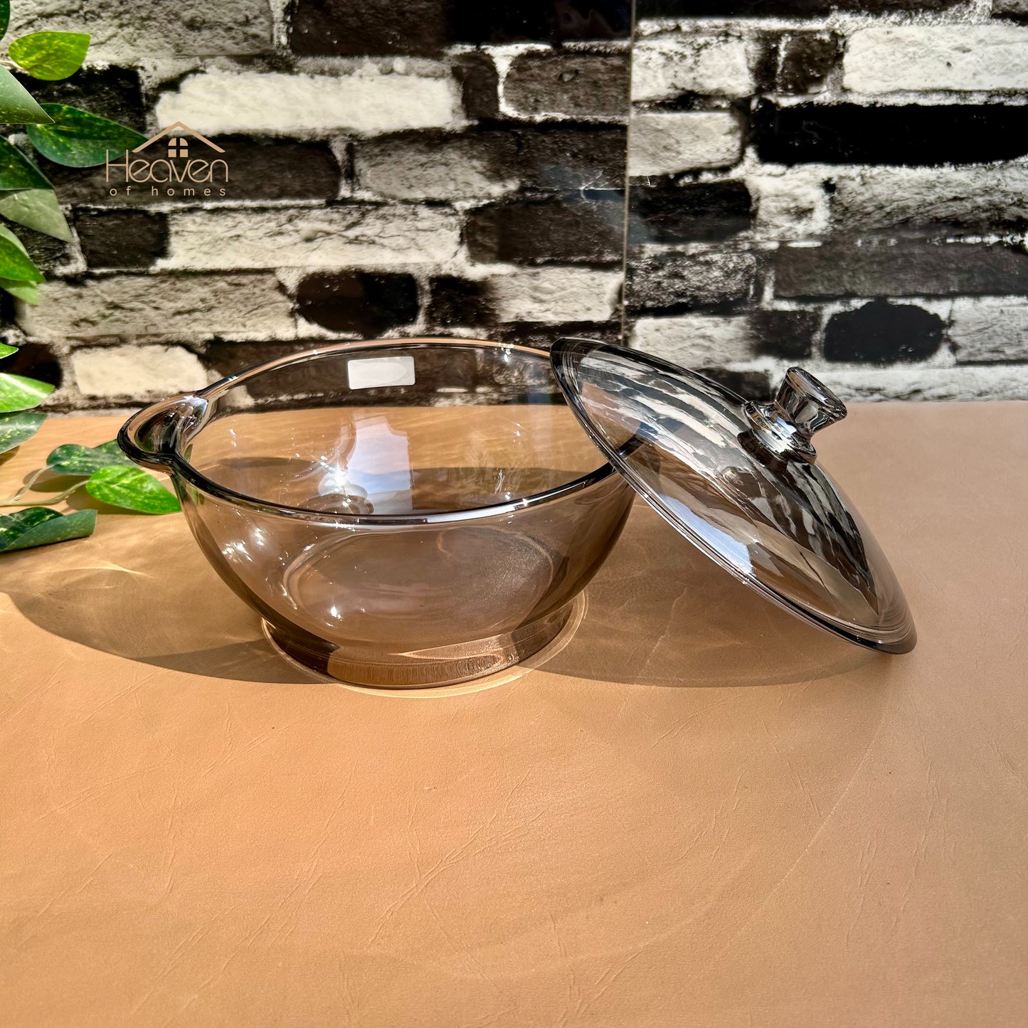 Delisoga® 1-piece Smoke Grey Round Tempered Glass Bowl with Transparent Lid