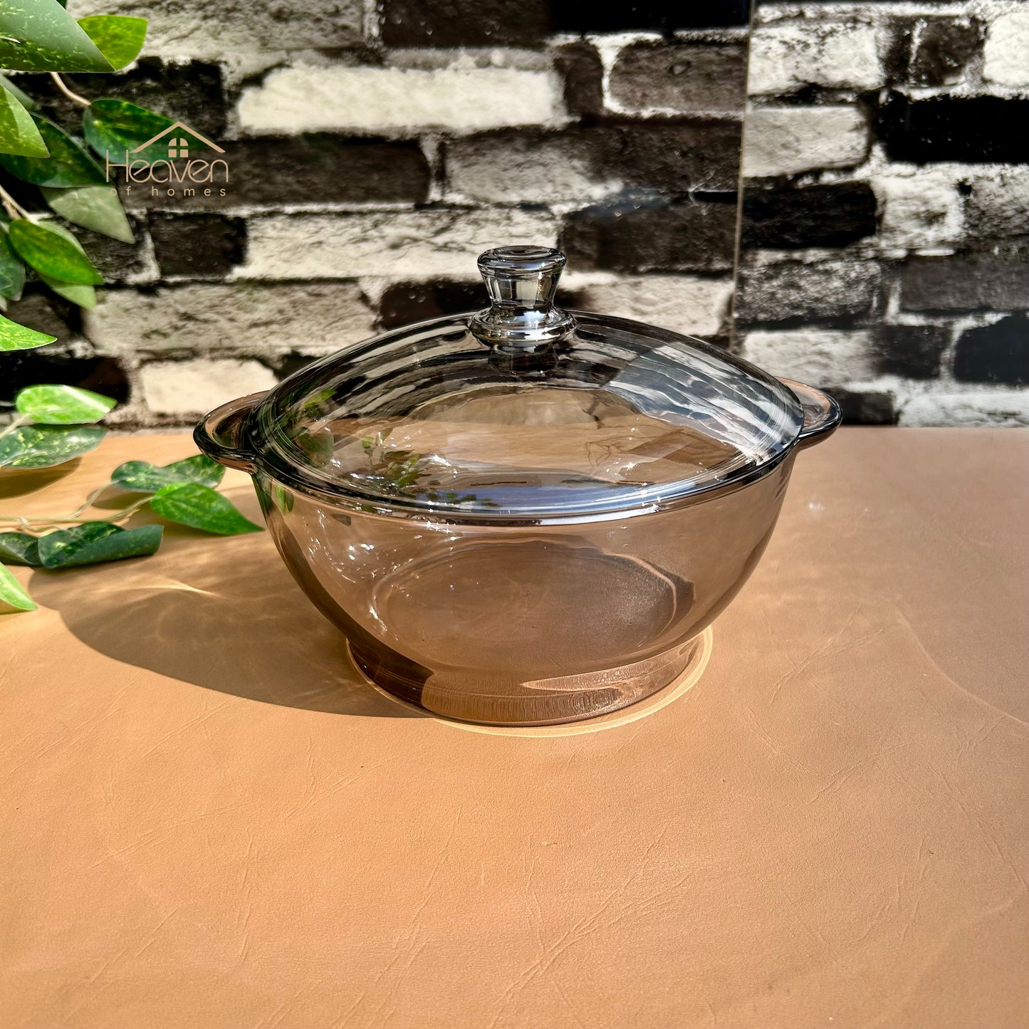 Delisoga® 1-piece Smoke Grey Round Tempered Glass Bowl with Transparent Lid