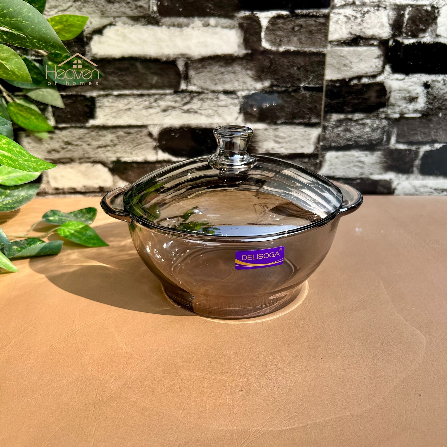 Delisoga® 1-piece Smoke Grey Round Tempered Glass Bowl with Transparent Lid