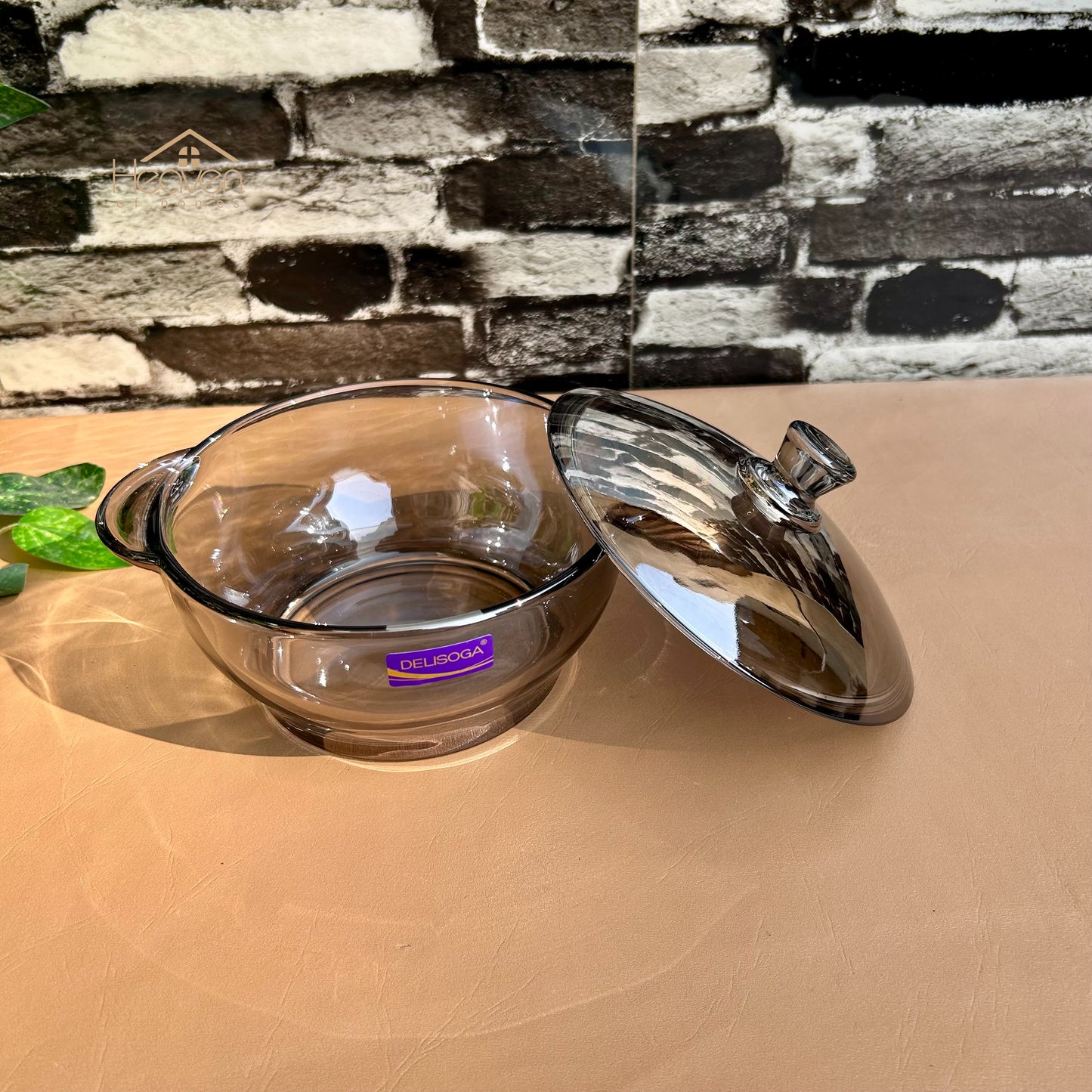 Delisoga® 1-piece Smoke Grey Round Tempered Glass Bowl with Transparent Lid