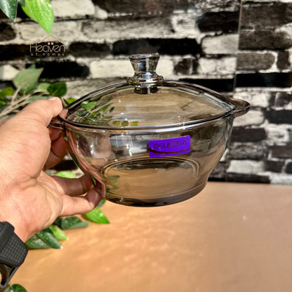 Delisoga® 1-piece Smoke Grey Round Tempered Glass Bowl with Transparent Lid