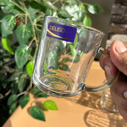 Delisoga® Set of 6 Clear Glass Mugs – 240ml Elegant Style