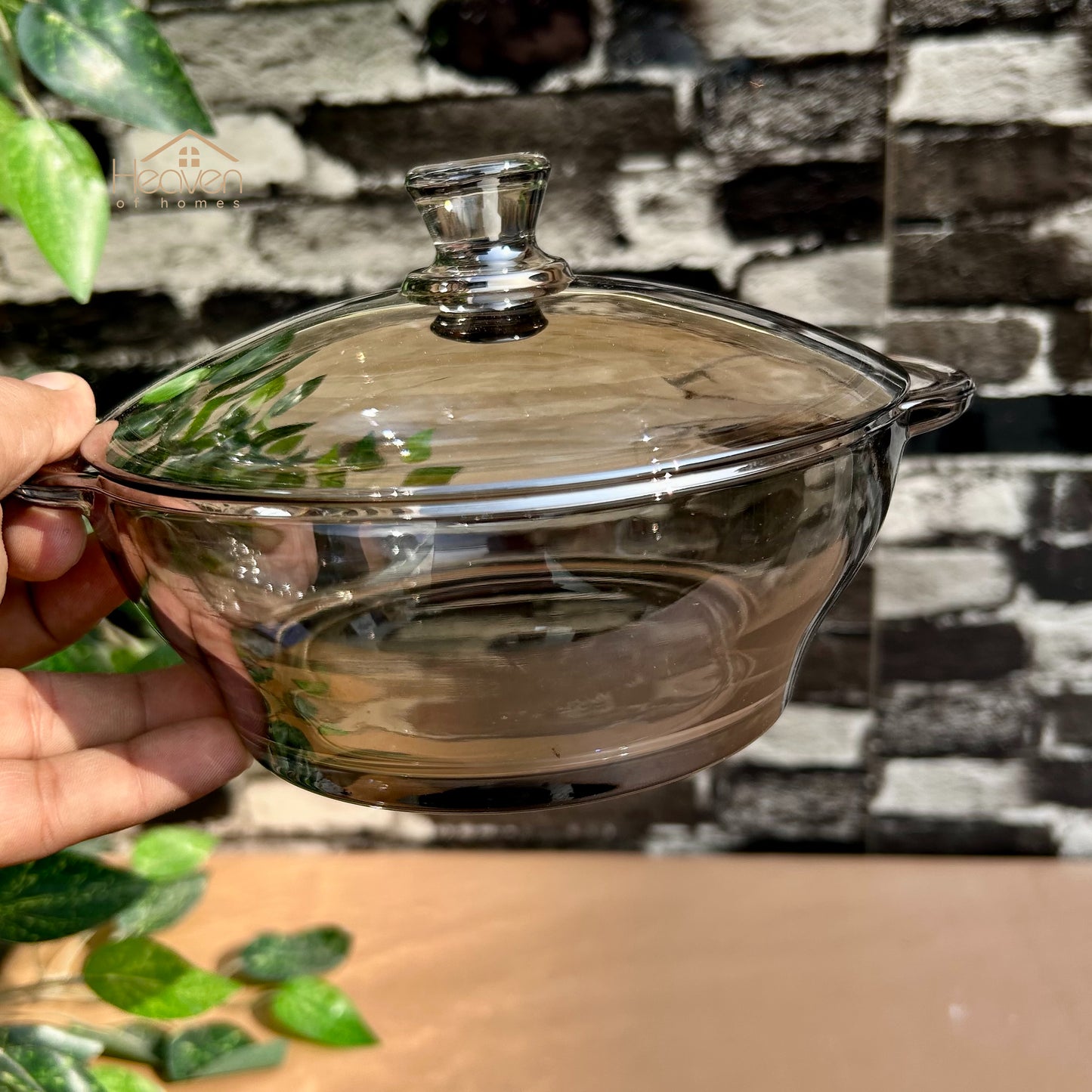 Delisoga® 1-piece Smoke Grey Round Tempered Glass Bowl with Transparent Lid